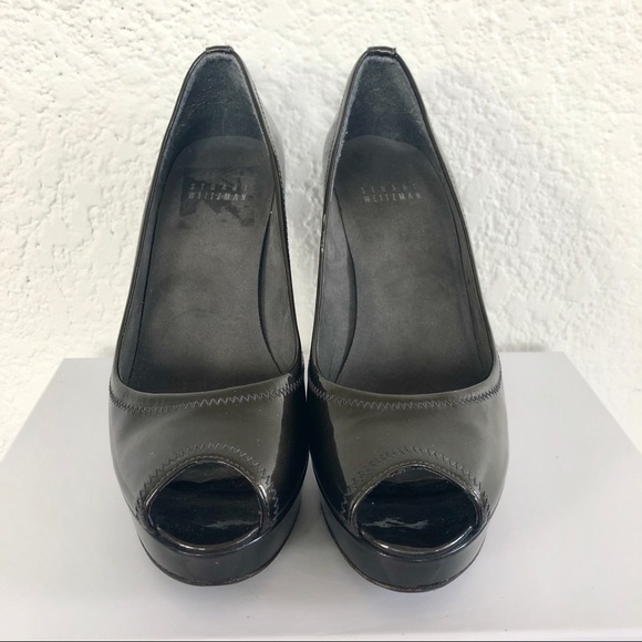 STUART WEITZMAN PATENT LEATHER PEEP TOE HEELS - Picture 3 of 8